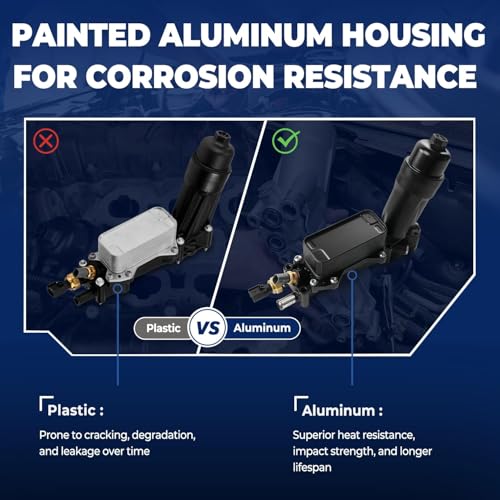 LEMASSON Upgrade Aluminum Engine Oil Cooler Oil Filter Housing for 2011-2016 Jeep Wrangler Grand Cherokee Dodge Challenger Charger Journey Caravan Durango Chrysler 300 200 Town Country Ram 3.6L 926-876 926-959 - Image 4