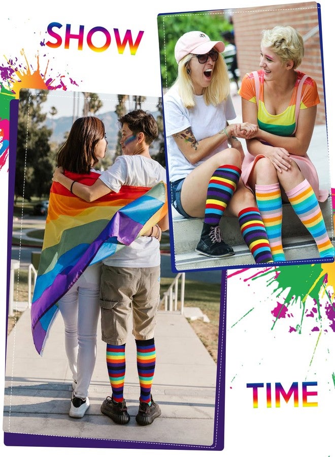 زانماي جوارب زانماي الملونة ذات 4 أزواج بألوان قوس قزح، تصل إلى أعلى الركبة، بخمسة أصابع، وجوارب طويلة مخططة بألوان قوس قزح، مناسبة للنساء والفتيات، هدية مثالية لعيد الميلاد. - Image 2