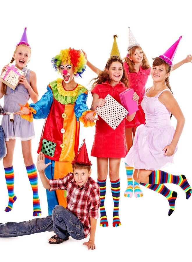 زانماي جوارب زانماي الملونة ذات 4 أزواج بألوان قوس قزح، تصل إلى أعلى الركبة، بخمسة أصابع، وجوارب طويلة مخططة بألوان قوس قزح، مناسبة للنساء والفتيات، هدية مثالية لعيد الميلاد. - Image 5