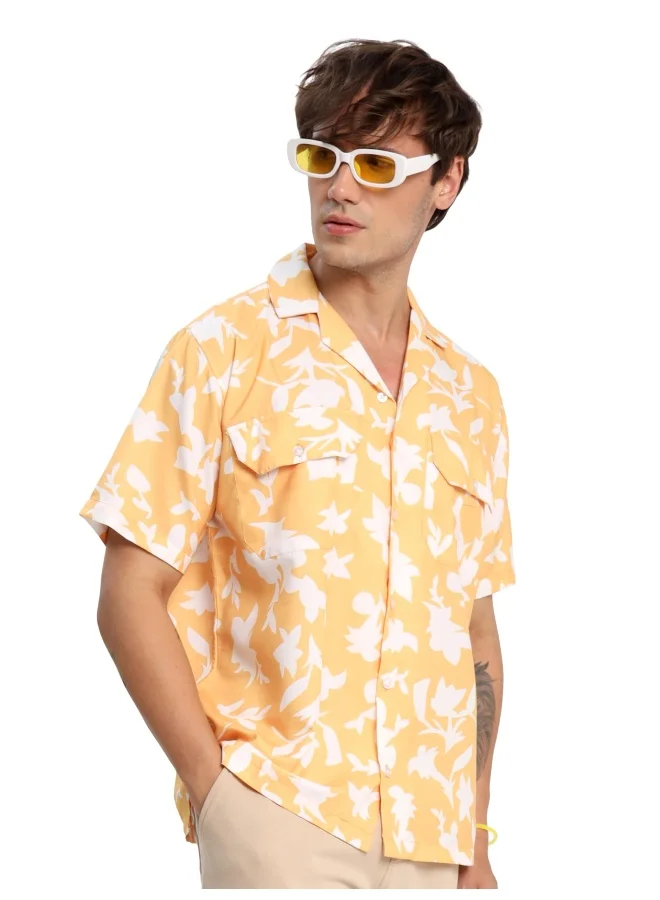 Beyoung Half Sleeve Patterned Hawaiian Shirt for Men Yellow