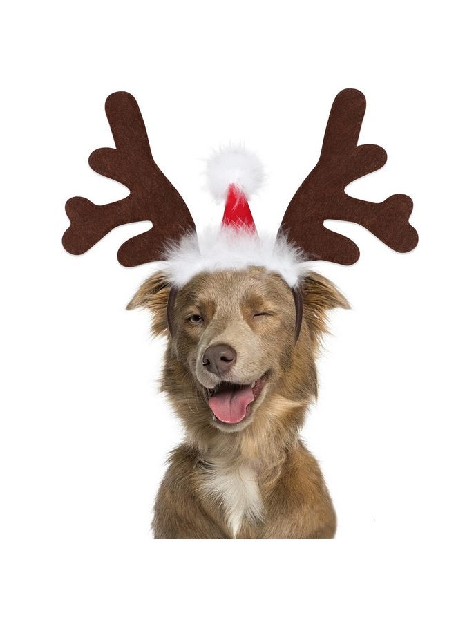 BWOGUE Dog Elk Reindeer Antler Headband with Santa Hat Pet Pet Christmas Costume Headwear Accessories for Dogs and Cats Large - Image 1
