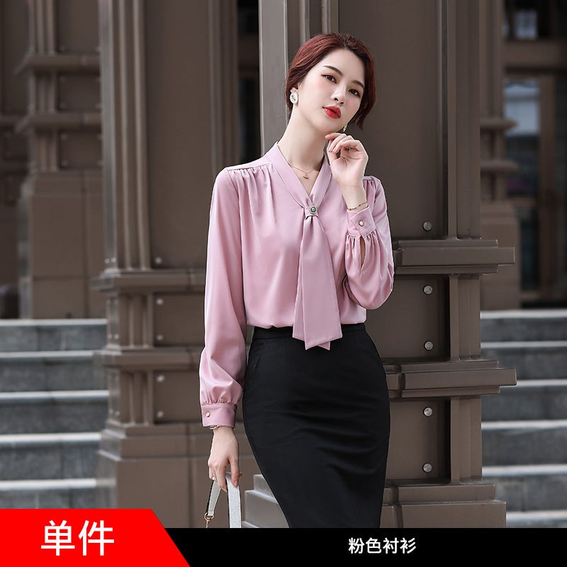 Pink Shirt Womens Slimming Long-sleeved Professional Dress Work Clothes 2020 Spring and Autumn New Womens Top Work Shirt XN6999 pink shirt (one piece)
