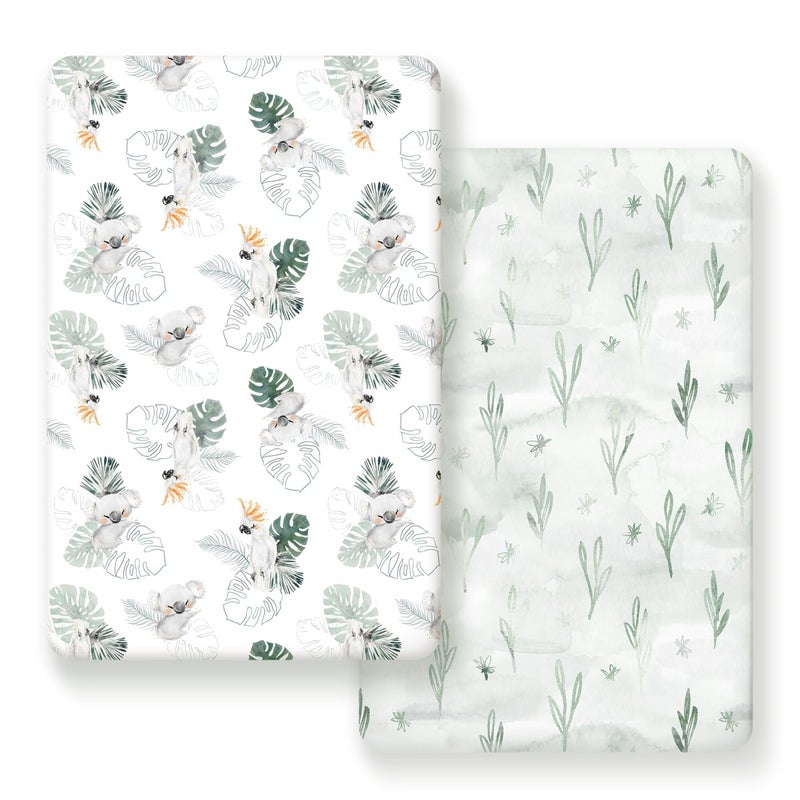 GRSSDER Stretch Ultra Soft Jersey Knit Fitted Pack n Play Playard Sheets Set 2 PackFits PortableMini Cribs Sheets Playards Mattress Pads Stylish Watercolor Animals for Baby Mint Green