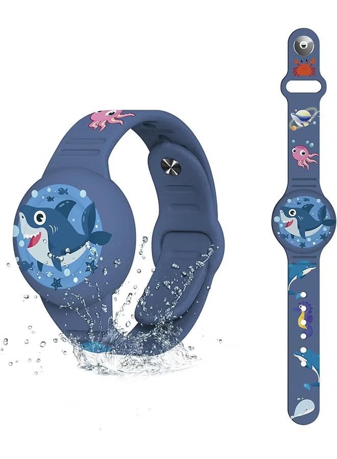 YJ AirTag Bracelet for Kids, Waterproof Cute Cartoon Air tag Holder for Kids with Soft Silicone Full Coverage Anti-Lost Hidden Airtag Wristband Accessories for Child(Dark Blue)