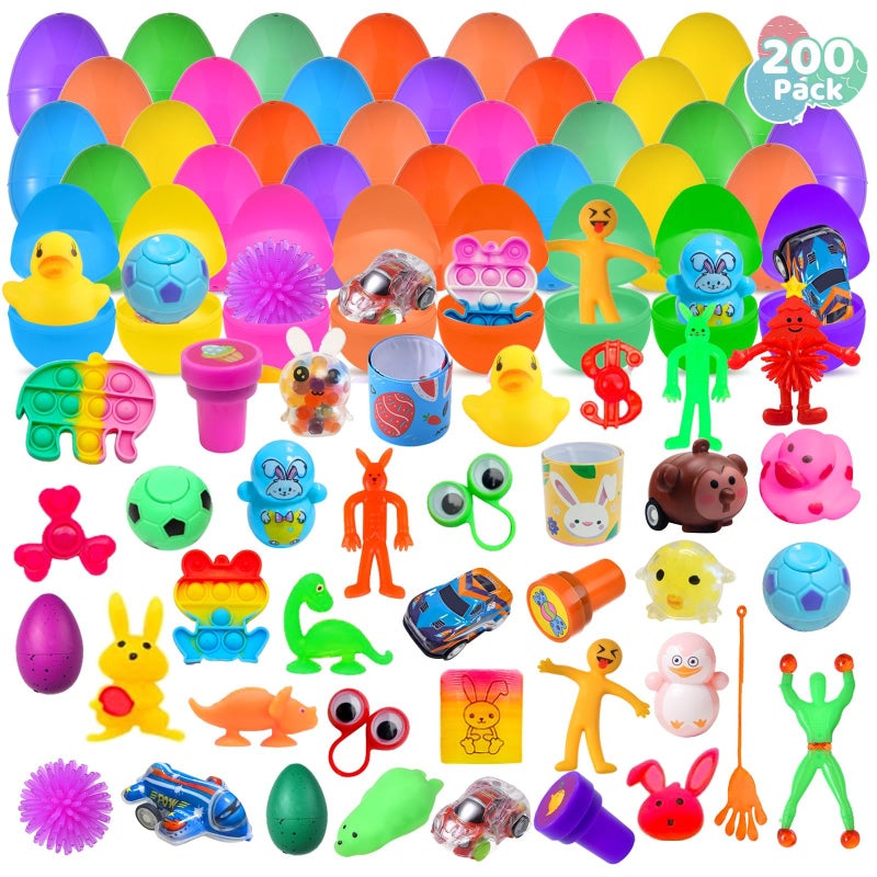 Cherislpy 200 Pack Prefilled Easter Eggs with Mini Novelty Squishy Fidget Toys Inside Assorted Toys Great for Kids Girls Boys Easter Party Favors Basket Stuffers Eggs Fillers - Image 3
