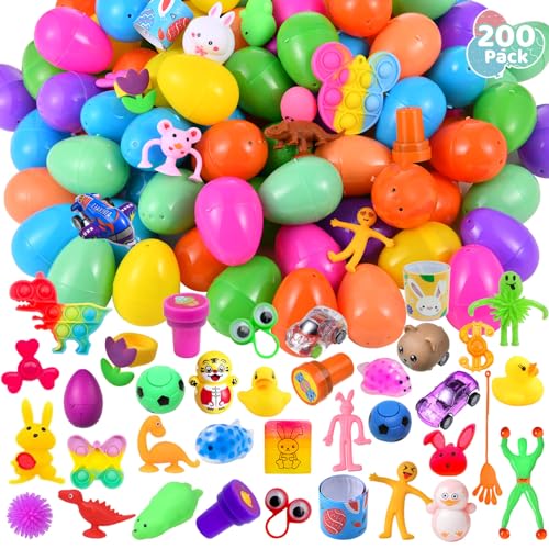 Cherislpy 200 Pack Prefilled Easter Eggs with Mini Novelty Squishy Fidget Toys Inside Assorted Toys Great for Kids Girls Boys Easter Party Favors Basket Stuffers Eggs Fillers - Image 5