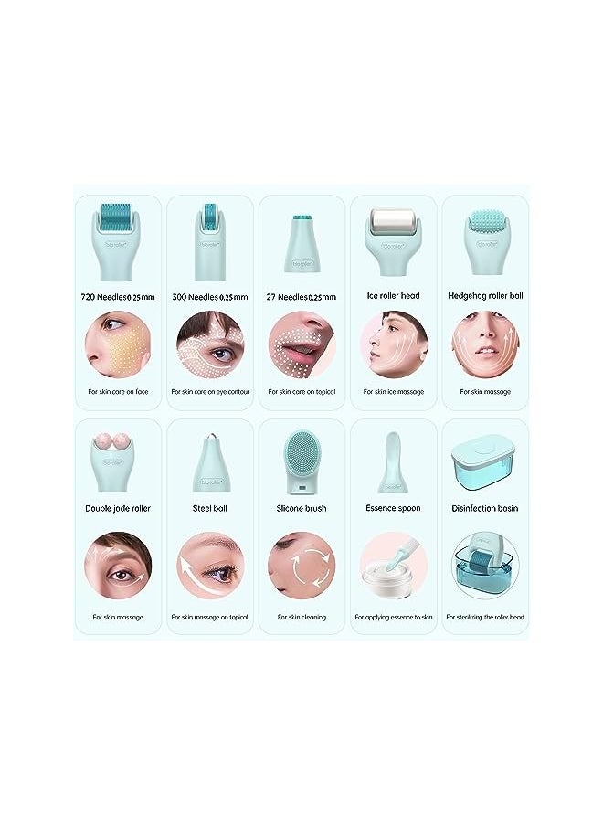 Bio Roller 10 in 1 Derma Roller Kit, 0.25mm Microneedling Roller Microneedle Derma Roller with, Facial Beauty Roller Skin Care Tools, 10 Replaceable Heads and Storage Case  - Image 2