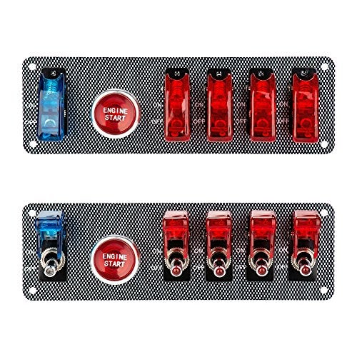 Jtron لوحة مفتاح الإشعال القابلة للرفع Jtron dc12v، 5 في 1 زر بدء تشغيل محرك السيارة مع زر تبديل LED للتنافس الرياضي (4 أحمر 1 أزرق) - Image 2