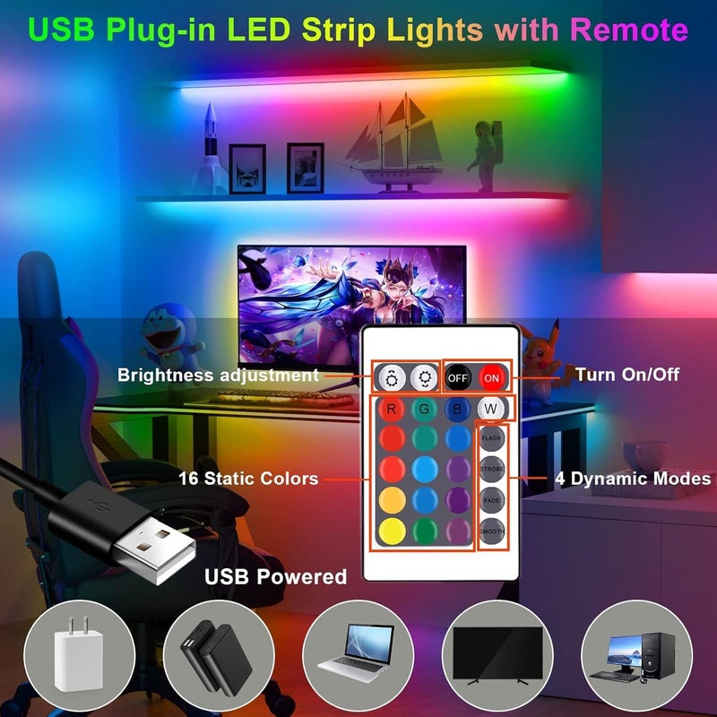 أضواء شريط LED بطول 10 متر/32.8 قدم، أضواء شريط LED RGB للإضاءة الخلفية للتلفزيون بحجم 40-60 بوصة، أضواء شريط RGB مع جهاز تحكم عن بعد، مجموعة أضواء LED USB للإضاءة الخلفية لغرفة النوم وشاشة الكمبيوتر والمرآة وخزانة المكتب - Image 3