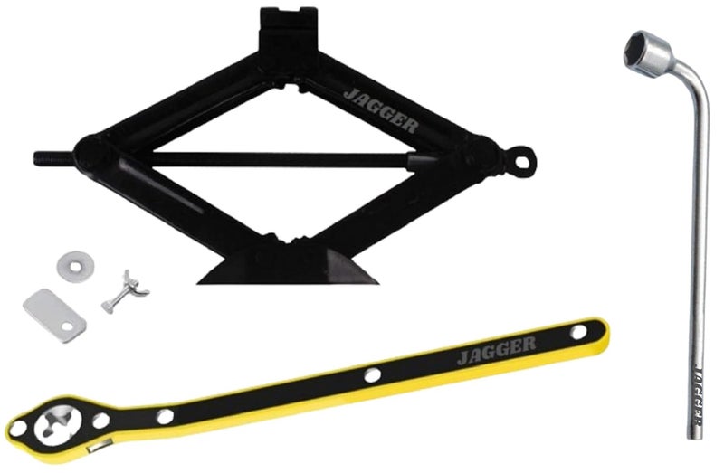 JAGGER جاك سيارة جاكوار 240 الأصلي العالمي | مفتاح ربط دوار 360 درجة بتصميم موفر للجهد | مقبض رفع جاك مقص (جاك 3 طن مع مفتاح ربط و 19 مم [أسود]) - Image 1