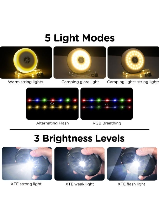 Camping String Lights Long 10m, 4 in 1 Quick Storage Rechargeable Tent Lights String with Lighting Modes, Hanging Waterproof Portable LED Lamp for Outdoor Patio Awning Garden Party Essentials (Warm - Image 3