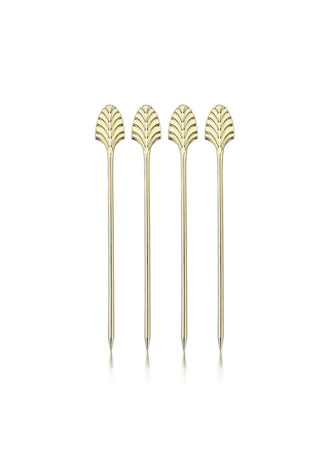 Viski Gold Art Deco Cocktail Picks, Stainless Steel Cocktail Picks for Drinks, Garnish Picks, Cocktail Skewers, Barware Accessories, 5in, Set of 4 - Image 1