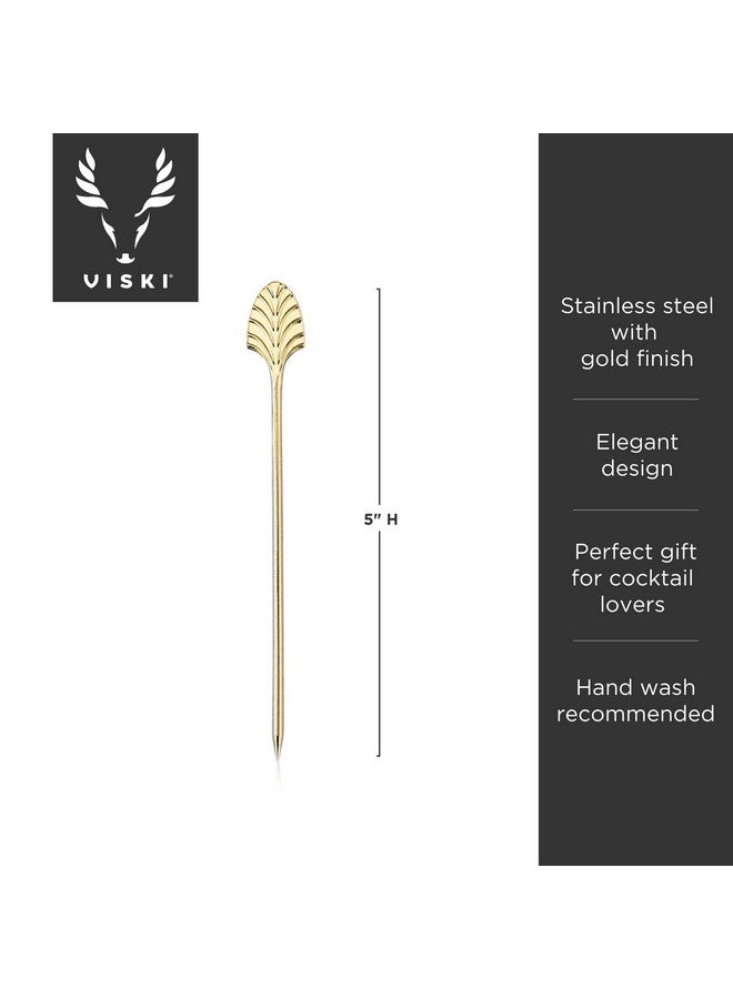 Viski Gold Art Deco Cocktail Picks, Stainless Steel Cocktail Picks for Drinks, Garnish Picks, Cocktail Skewers, Barware Accessories, 5in, Set of 4 - Image 3