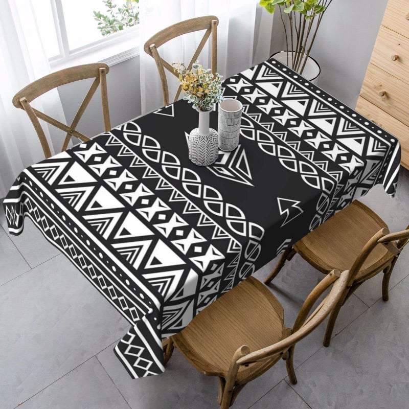 Geometric Tribal Table Cloth Rectangle Chic Bohemian Ethnic Table Cover Black White Stripes Triangle Tablecloth Tabletop Decoration for Picnic Banquet Party Kitchen 60 x 90 Inch