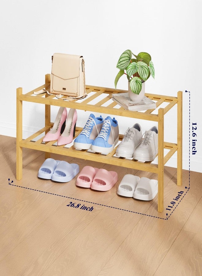 Kitsure Bamboo Wooden Shoe Rack for Closet - Stackable Shoe Organizer with Modular Structure, Space-Saving Shoe Shelf for Entryway, Living Room, Bedroom, 26.8" x 11" x 12.6", Natural - Image 2
