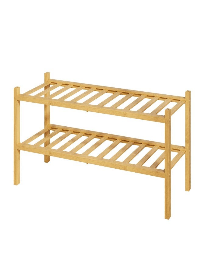 Kitsure Bamboo Wooden Shoe Rack for Closet - Stackable Shoe Organizer with Modular Structure, Space-Saving Shoe Shelf for Entryway, Living Room, Bedroom, 26.8" x 11" x 12.6", Natural - Image 1