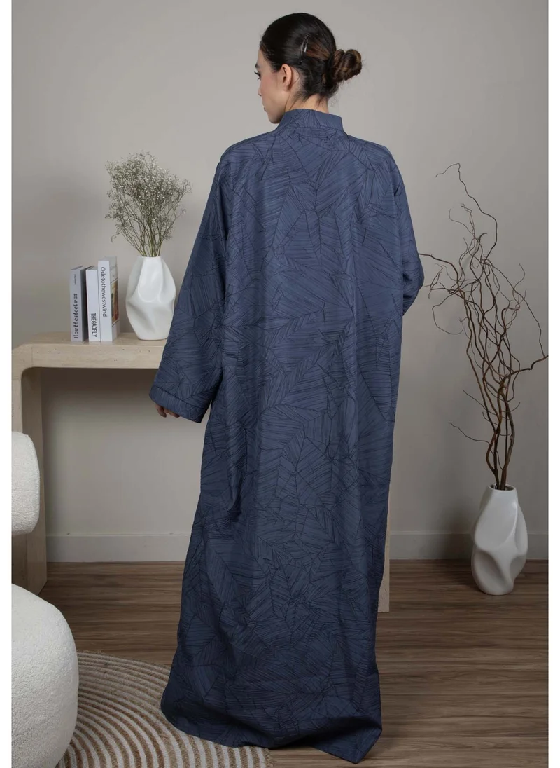MSquare Fashion Dark Blue Grey Jacquard Abaya With Black Crushed Lines
