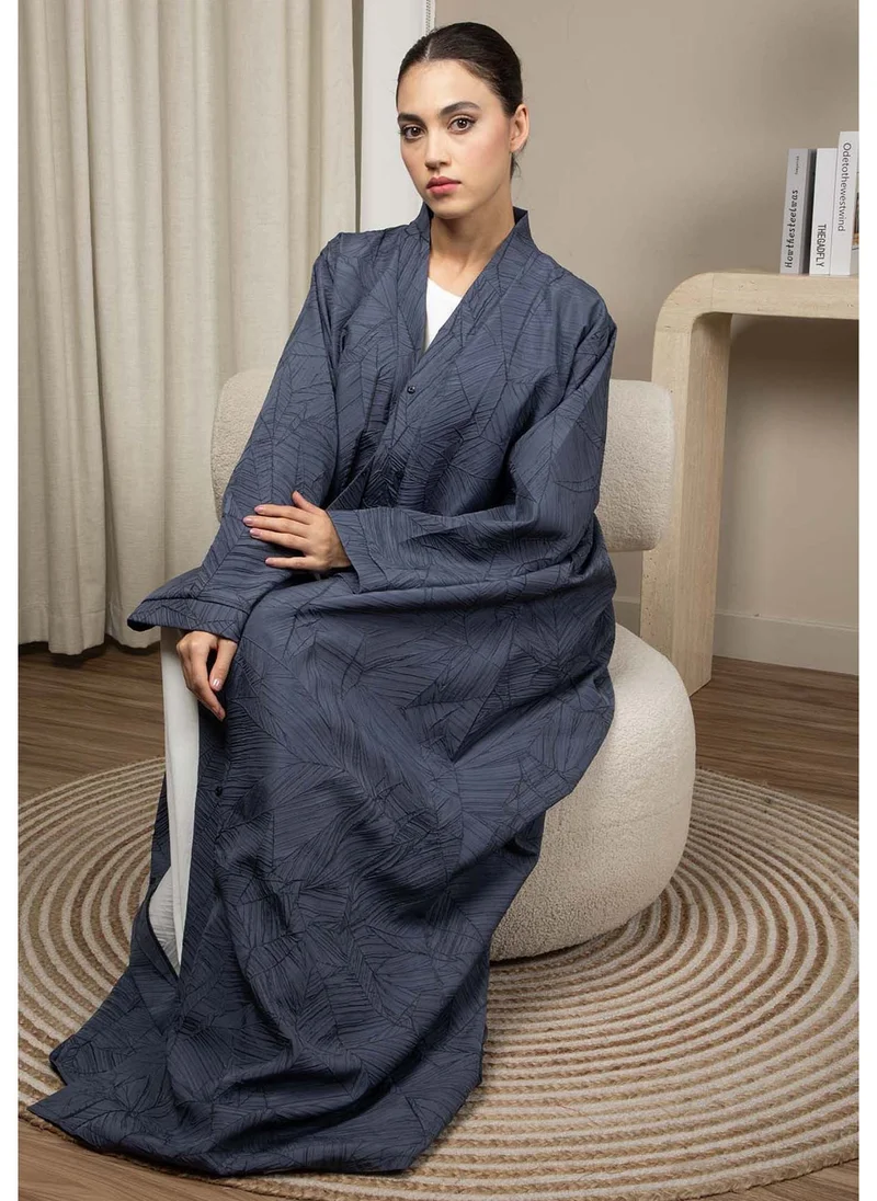 MSquare Fashion Dark Blue Grey Jacquard Abaya With Black Crushed Lines