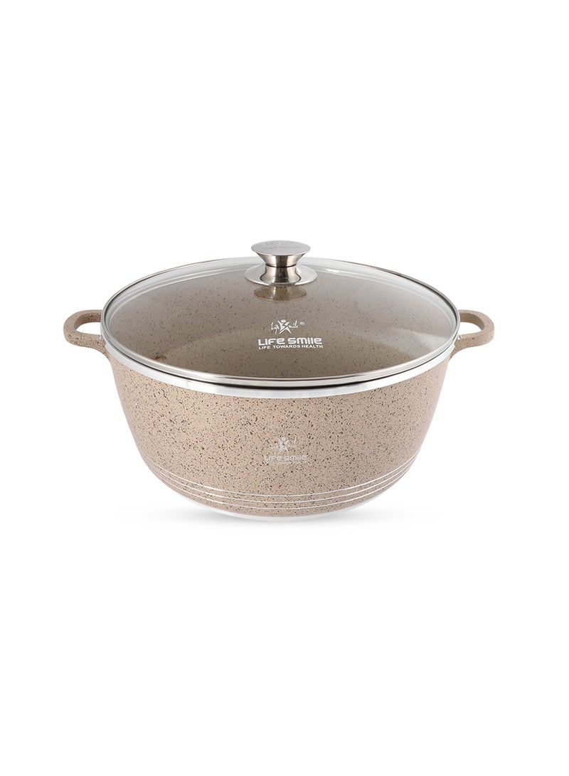 Life Smile 32cm Cooking Pot - Life Smile 9.5L Non stick Pot,Multi Layer Non Stick Granite Coating 100% PFOA Free Casseroles - Aluminum Soup Pot With Glass Lid- Fixed  Handles with Stainless steel Rim - Oven Safe Stock Pot  - Image 1