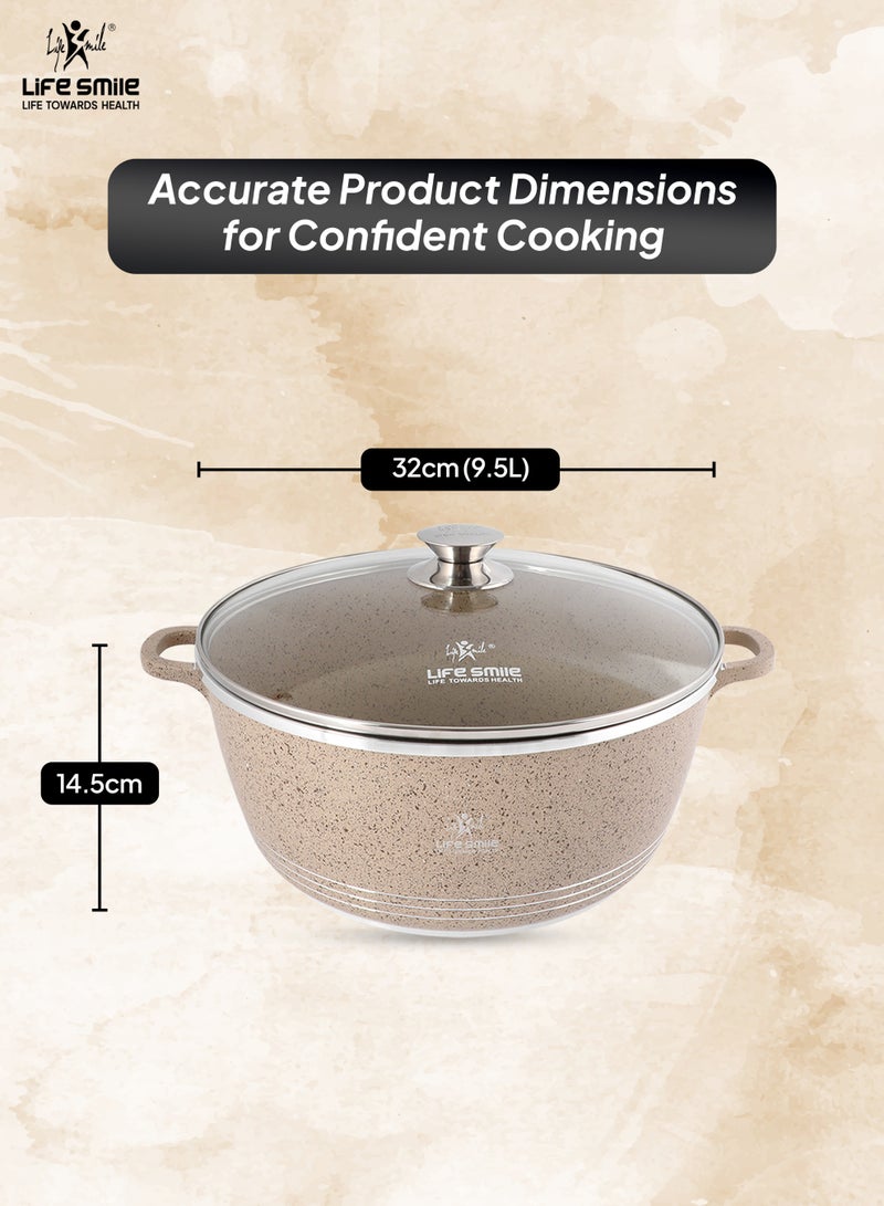 Life Smile 32cm Cooking Pot - Life Smile 9.5L Non stick Pot,Multi Layer Non Stick Granite Coating 100% PFOA Free Casseroles - Aluminum Soup Pot With Glass Lid- Fixed  Handles with Stainless steel Rim - Oven Safe Stock Pot  - Image 3