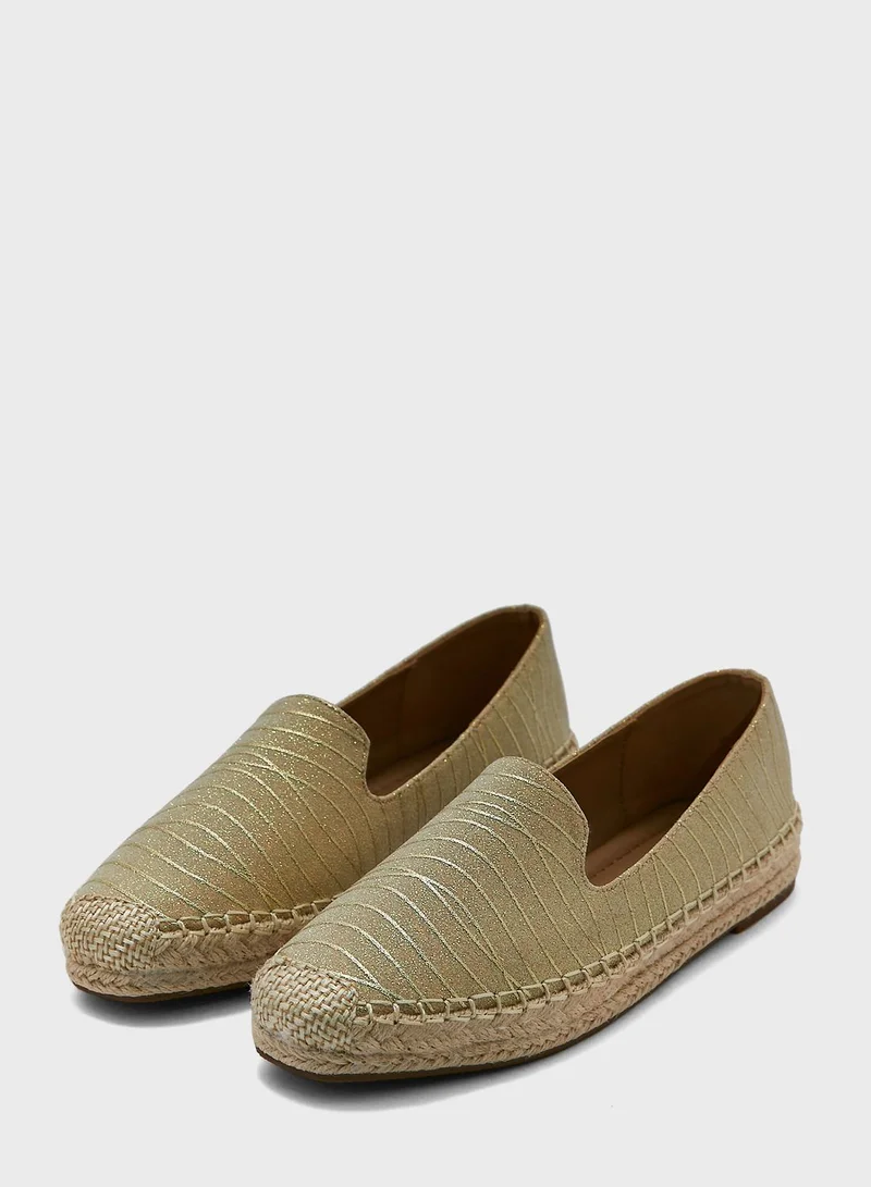 ELLA Black Shimmery Striped Espadrille