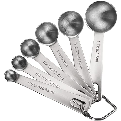 Rena Chris Measuring Spoons Premium Heavy Duty 188 Stainless Steel Measuring Spoons Cups Set Small Tablespoon with Metric and US Measurements Set of 6 for Measuring Dry and Liquid Ingredients