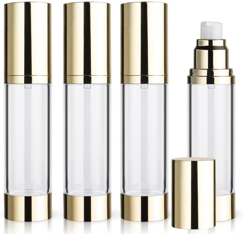 Cositina 4 Pack 50ml/1.7oz Clear Airless Pump Bottle Plastic Vacuum Pump Press Container Empty Lotion Dispenser for Cream Toiletries Liquid Foundation Cosmetic Sample Travel - Gold
