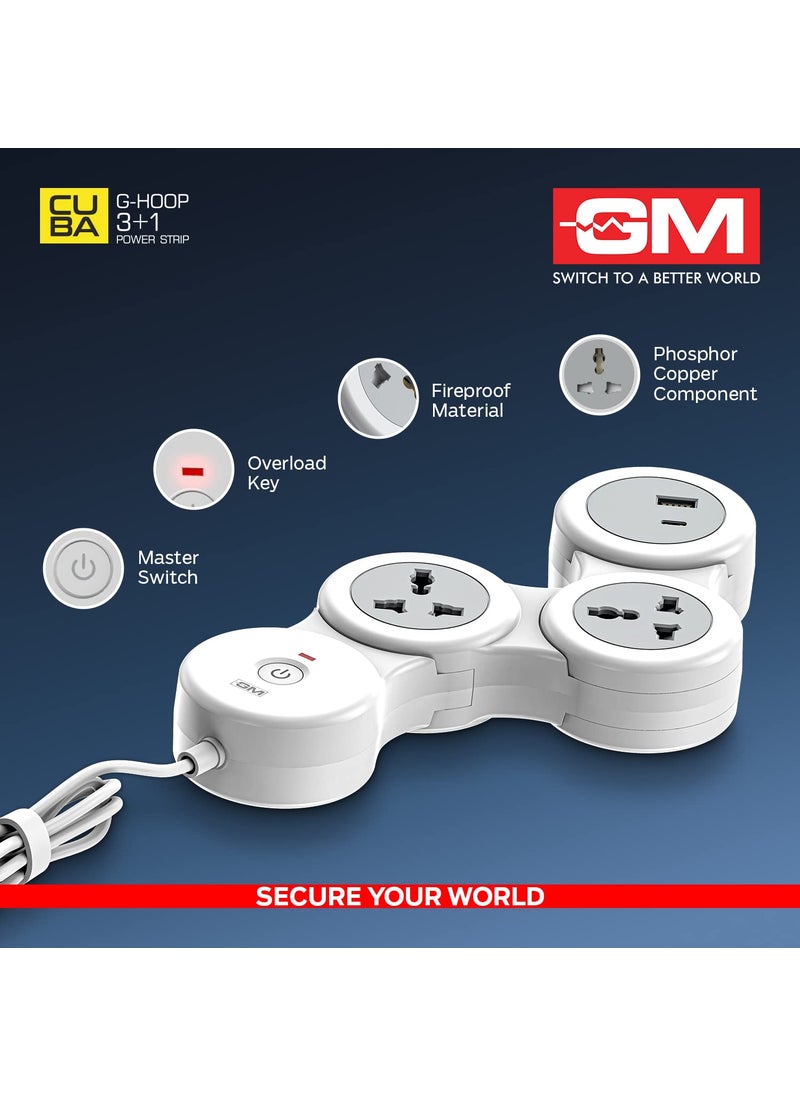 GM GM 31 GHoop Spike Guard with A C Type USBMaster Switch Indicator Safety Shutter 18 Mtr Wire with Overload Protection 2 International sockets 2 USB Port 1 C Type 1 A type31A  - Image 4