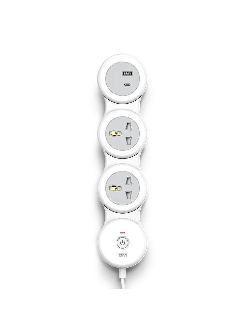 GM GM 31 GHoop Spike Guard with A C Type USBMaster Switch Indicator Safety Shutter 18 Mtr Wire with Overload Protection 2 International sockets 2 USB Port 1 C Type 1 A type31A  - Image 1