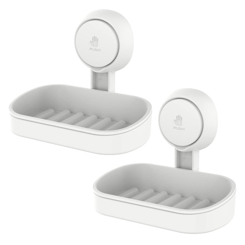 LEVERLOC Soap Holder Suction Cup for Shower 2 Pack Bar Soap Dish Holder for Shower Wall Mounted NODrilling Plastic Self Draining Removable Vacuum Suction for Bathroom Bathtub Sink