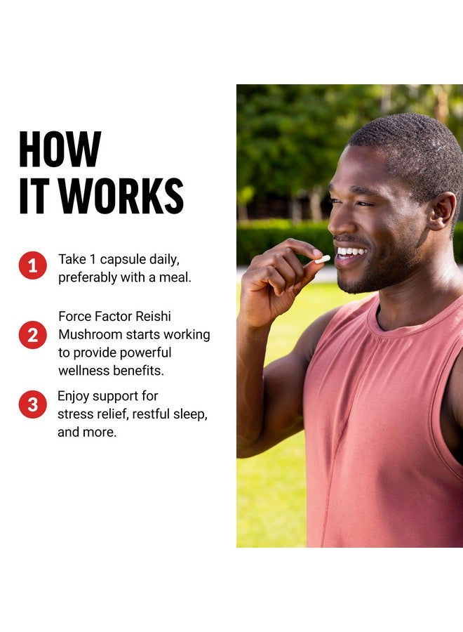 FORCE FACTOR Reishi Mushroom Supplement, Stress Relief Supplement and Sleep Support Supplement Made with Reishi Mushroom Extract, Vegan, No Gelatin, Non-GMO, 100 Vegetable Capsules - Image 4