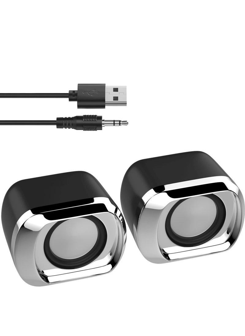 Generic - Sleek 2.0 USB-C Desktop Speakers with Volume Control, 3.5mm Audio Jack - Perfect for PC, Laptops, Tablets & Phones (Black) - Image 1