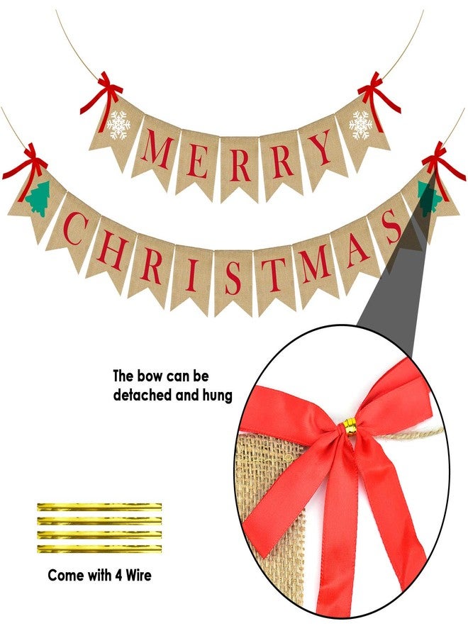PACETAP Merry Christmas Burlap Banner with 4 Red Bows, Home Indoor Christmas Decorations for Fireplace, Chimney, Wall, Tree - Image 4