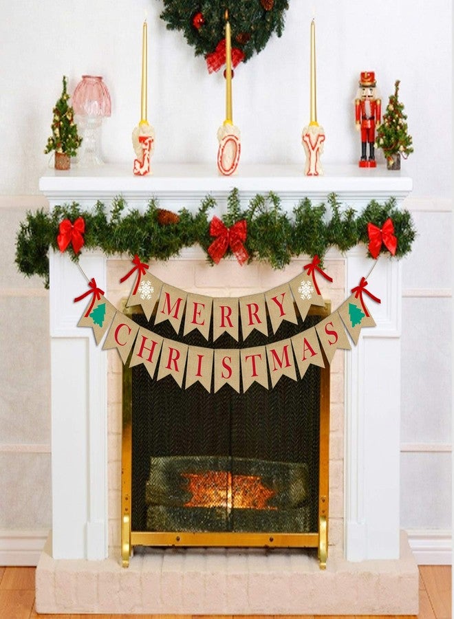 PACETAP Merry Christmas Burlap Banner with 4 Red Bows, Home Indoor Christmas Decorations for Fireplace, Chimney, Wall, Tree - Image 2