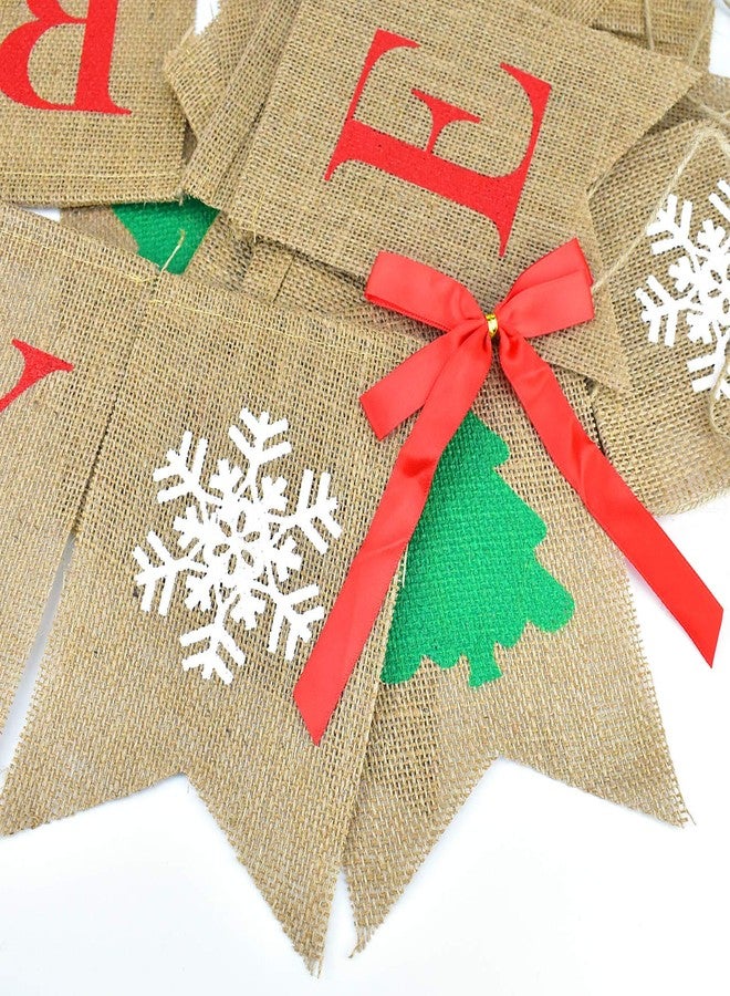 PACETAP Merry Christmas Burlap Banner with 4 Red Bows, Home Indoor Christmas Decorations for Fireplace, Chimney, Wall, Tree - Image 5