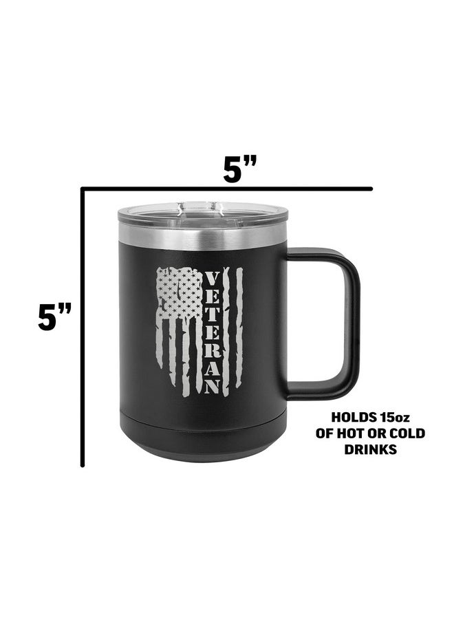 Rogue River Tactical - Rogue River Tactical USA Tattered American Flag Veteran Heavy Duty Stainless Steel Black Coffee Mug Tumbler With Lid Novelty Cup Great Gift Idea - Image 1