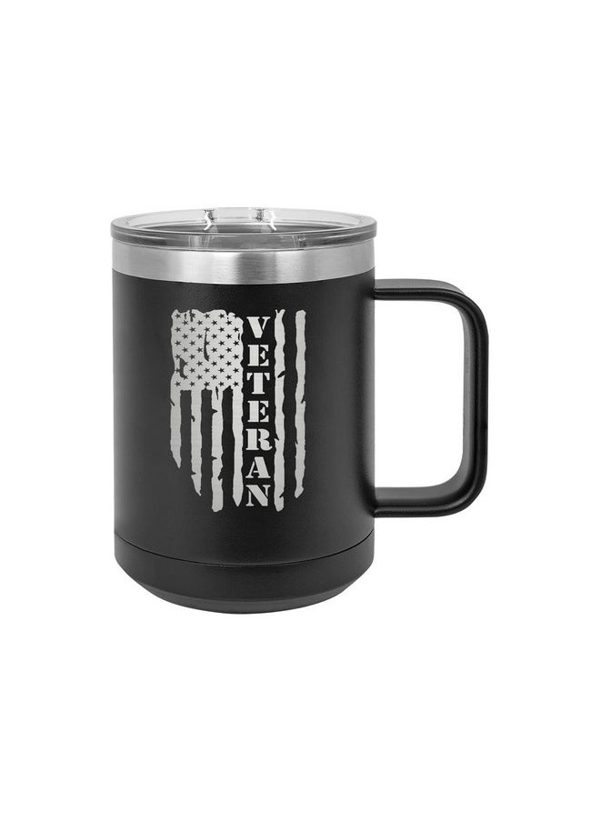 Rogue River Tactical - Rogue River Tactical USA Tattered American Flag Veteran Heavy Duty Stainless Steel Black Coffee Mug Tumbler With Lid Novelty Cup Great Gift Idea - Image 1