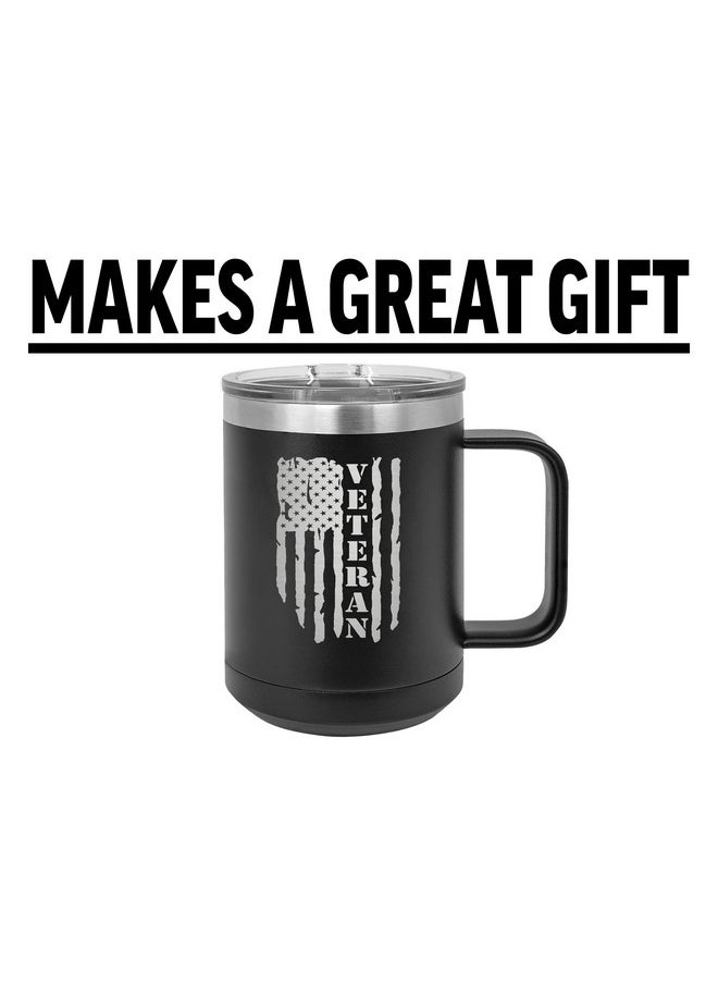 Rogue River Tactical - Rogue River Tactical USA Tattered American Flag Veteran Heavy Duty Stainless Steel Black Coffee Mug Tumbler With Lid Novelty Cup Great Gift Idea - Image 1