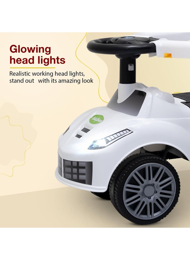 BAYBEE Kids Ride-On Push Car with Safety Rails & Handle – White Sport Edition - Image 2