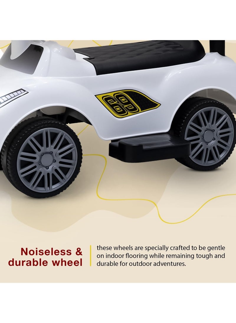 BAYBEE Kids Ride-On Push Car with Safety Rails & Handle – White Sport Edition - Image 4