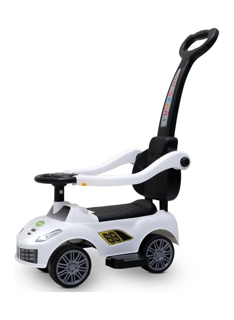 BAYBEE Kids Ride-On Push Car with Safety Rails & Handle – White Sport Edition - Image 1