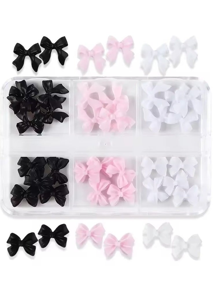 Goolsky 6 Grids Pink White Ribbon Bow Nail Charms Korean Parts Black Nail Art Tie Decoration Kawaii Accessories Manicure Design Supplies  - Image 1