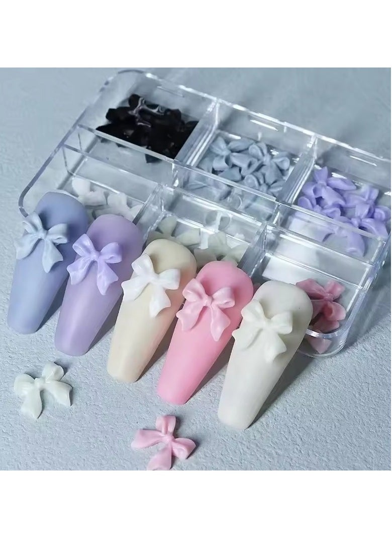 Goolsky 6 Grids Pink White Ribbon Bow Nail Charms Korean Parts Black Nail Art Tie Decoration Kawaii Accessories Manicure Design Supplies  - Image 2