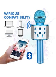 Yuwell Wireless Bluetooth Karaoke Microphone, 3-in-1 Portable Handheld Mic Speaker for All Smartphones Gifts For Girls Kids Wireless Speaker With Microphone WS-858 Blue  - Image 3
