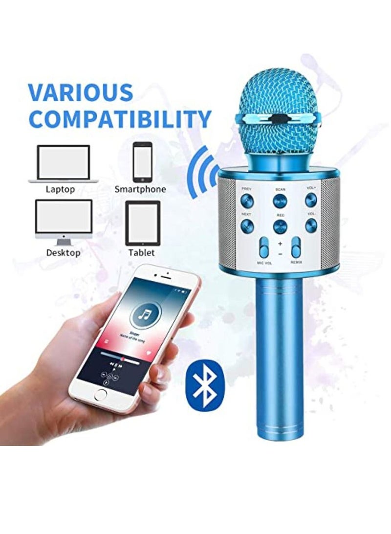 Yuwell Wireless Bluetooth Karaoke Microphone, 3-in-1 Portable Handheld Mic Speaker for All Smartphones Gifts For Girls Kids Wireless Speaker With Microphone WS-858 Blue  - Image 3