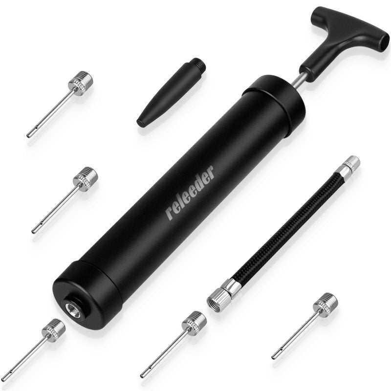 releeder 10 Inch Ball Pump Kit, Basketball Pump, Portable Air Pump with 5 Needles, 1 Nozzle & Extension Hose for Soccer Football Volleyball Water Polo Rugby Exercise Sports Ball - Image 1