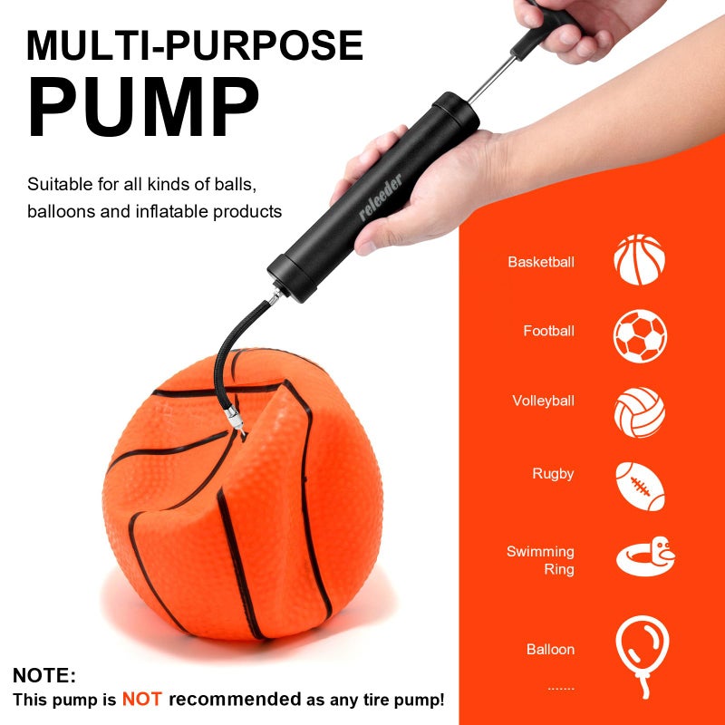 releeder 10 Inch Ball Pump Kit, Basketball Pump, Portable Air Pump with 5 Needles, 1 Nozzle & Extension Hose for Soccer Football Volleyball Water Polo Rugby Exercise Sports Ball - Image 2