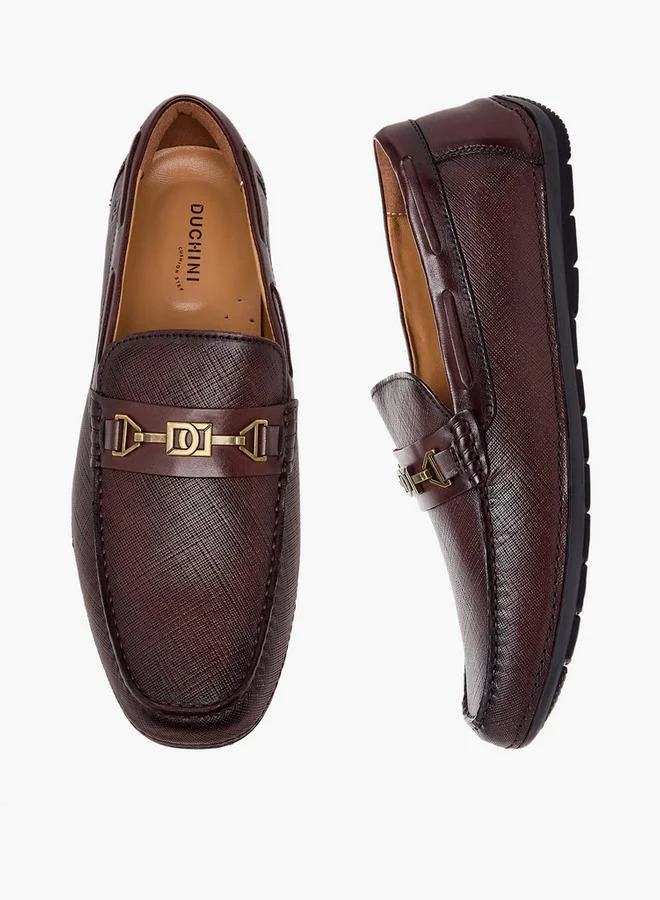 دوتشيني Men Textured Leather Slip-On Loafers