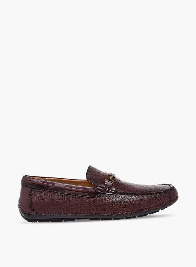 دوتشيني Men Textured Leather Slip-On Loafers