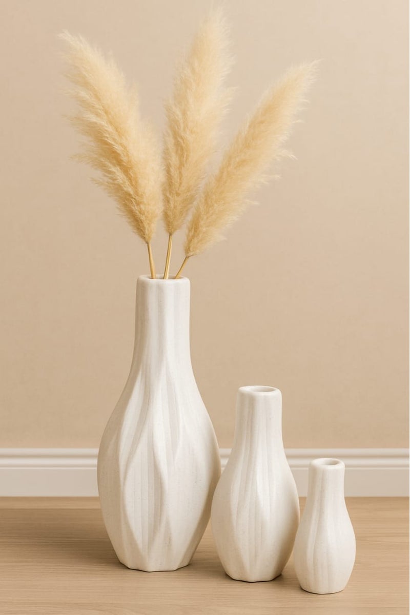 3-Piece Handmade Clay Vase Set – Modern White Speckled Design – Decorative Pottery For Pampas Grass, Artificial Flowers & Home Styling – 15Cm / 20Cm / 28Cm - Image 1